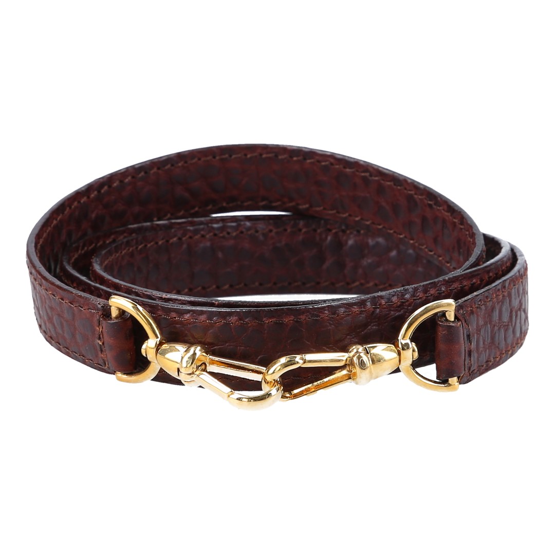 41680-Jil-Sander-Schulterriemen_2D_0001 WHOISLOUIS.COM SCHMALER SCHULTERRIEMEN AUS GEPRÄGTEM LEDER IN TABAKBRAUN/GOLD