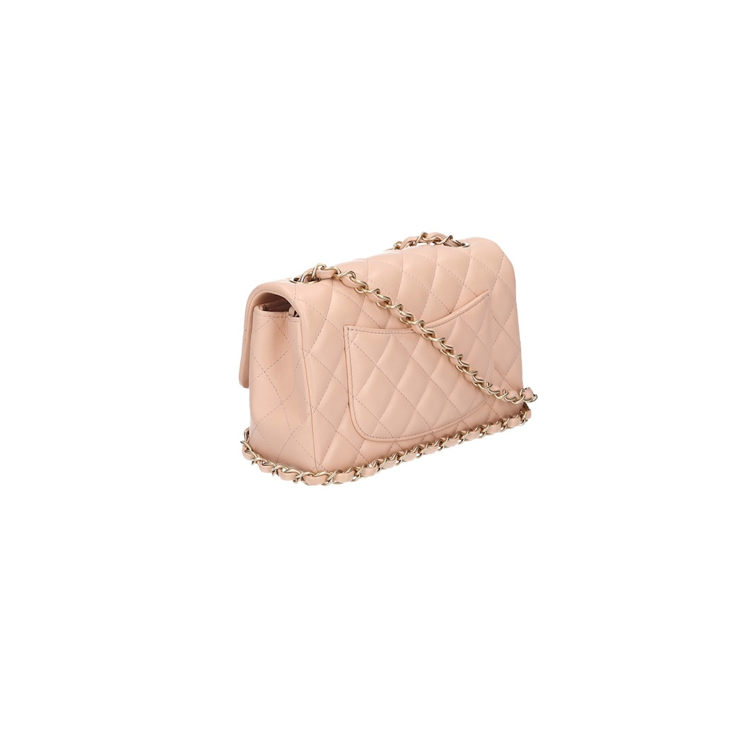 CHANEL TIMELESS SINGLE FLAP HANDTASCHE (NEW MINI) AUS LAMMLEDER IN BEIGE MIT GHW (A69900)