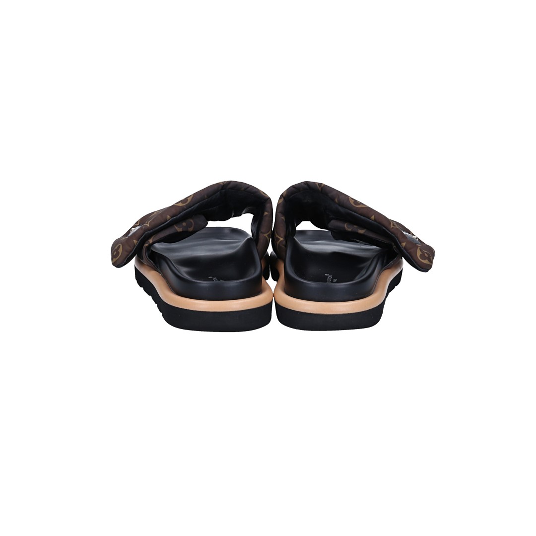 LOUIS VUITTON PANTOLETTEN SCHUHE 'POOL PILLOW COMFORT' AUS MONOGRAM NYLON IN CACAO GR. 41 (1AAEC0)