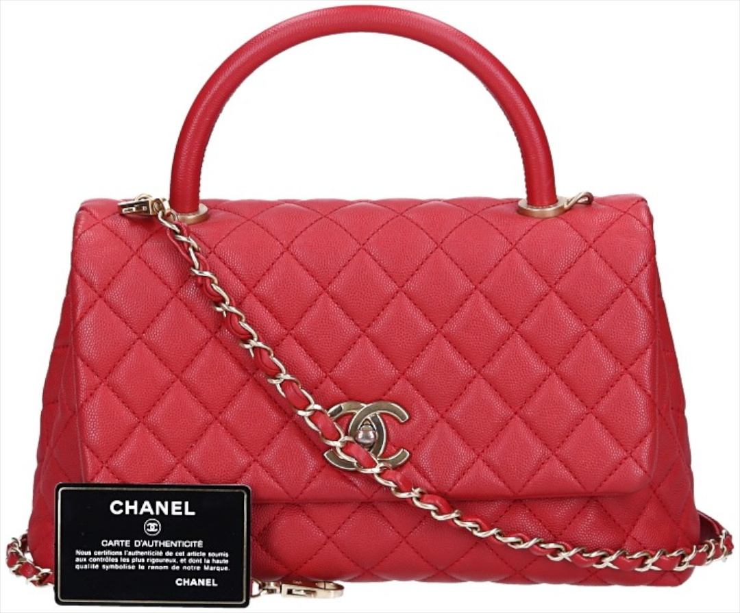 CHANEL GROßE PATTENTASCHE 'COCO HANDLE' AUS GENARBTEM KALBSLEDER (A92991)