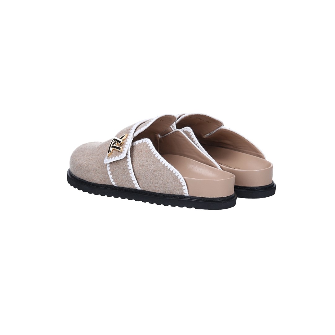 LOUIS VUITTON PANTOLETTEN SCHUHE 'LV COSY FLAT COMFORT CLOG' AUS WOLLE IN BEIGE GR. 42
