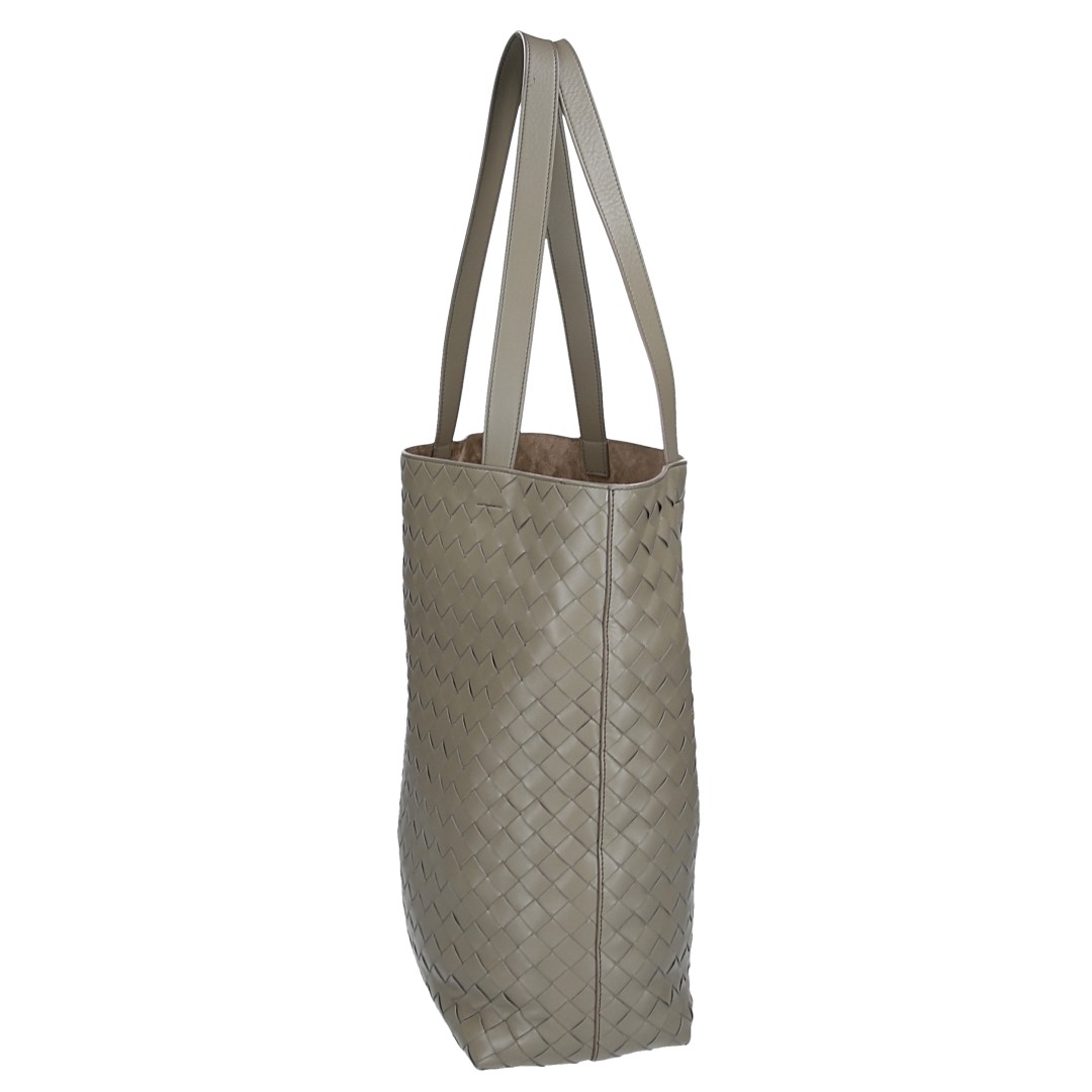 BOTTEGA VENETA KLEINE NORTH-SOUTH HANDTASCHE AUS INTRECCIATO KALBSLEDER IN TRAVERTINE