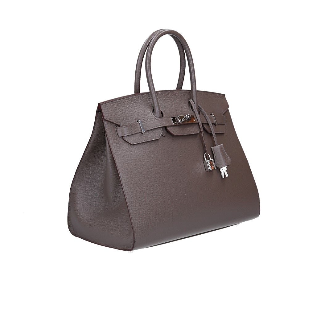 HERMÈS BIRKIN 35 SELLIER HANDTASCHE AUS VEAU EPSOM IN ETOUPÉ MIT PHW