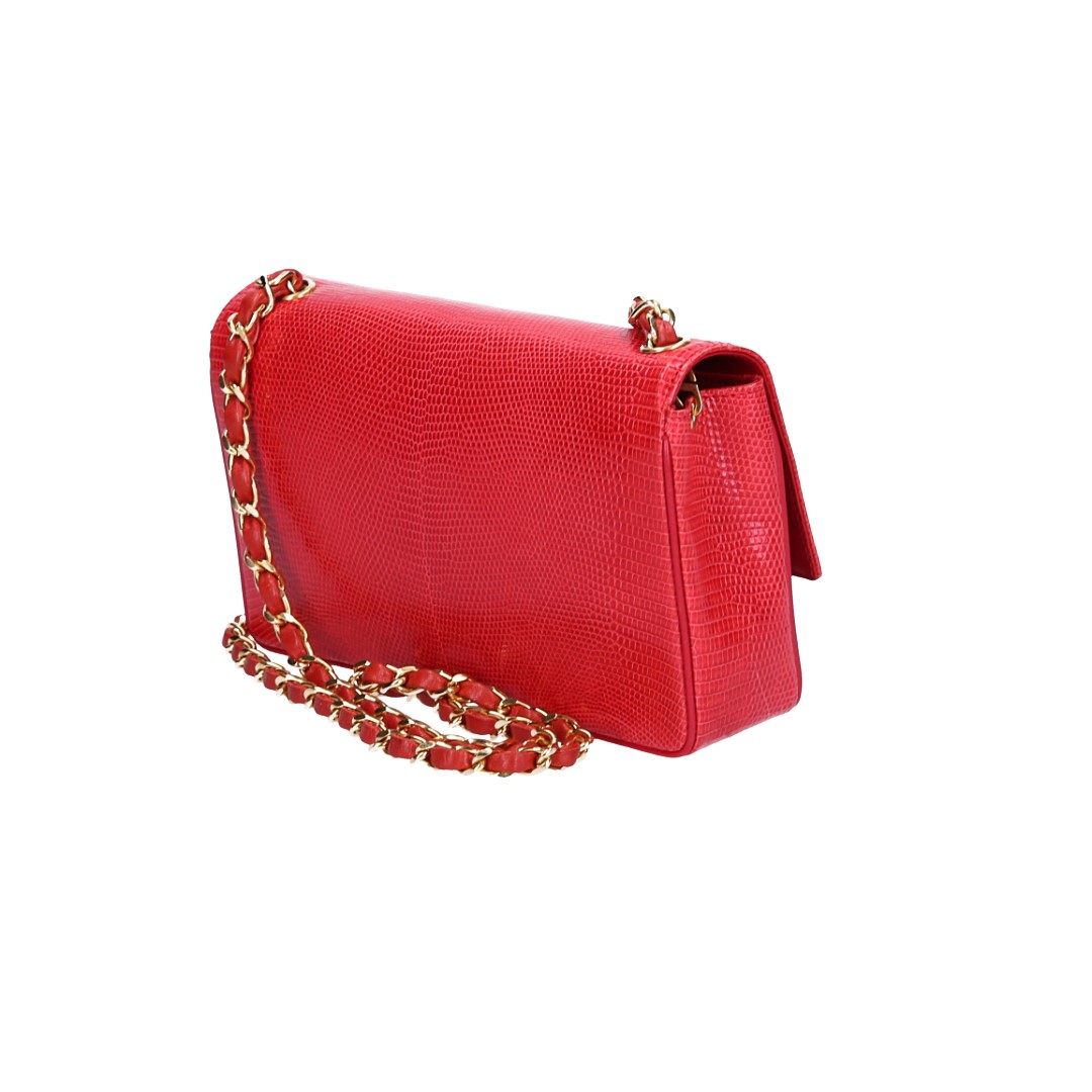 50978-Chanel-Flap-Bag_2D_0006 CHANEL SINGLE FLAP HANDTASCHE AUS ECHSEN-LEDER IN DER FARBE ROT MIT GHW