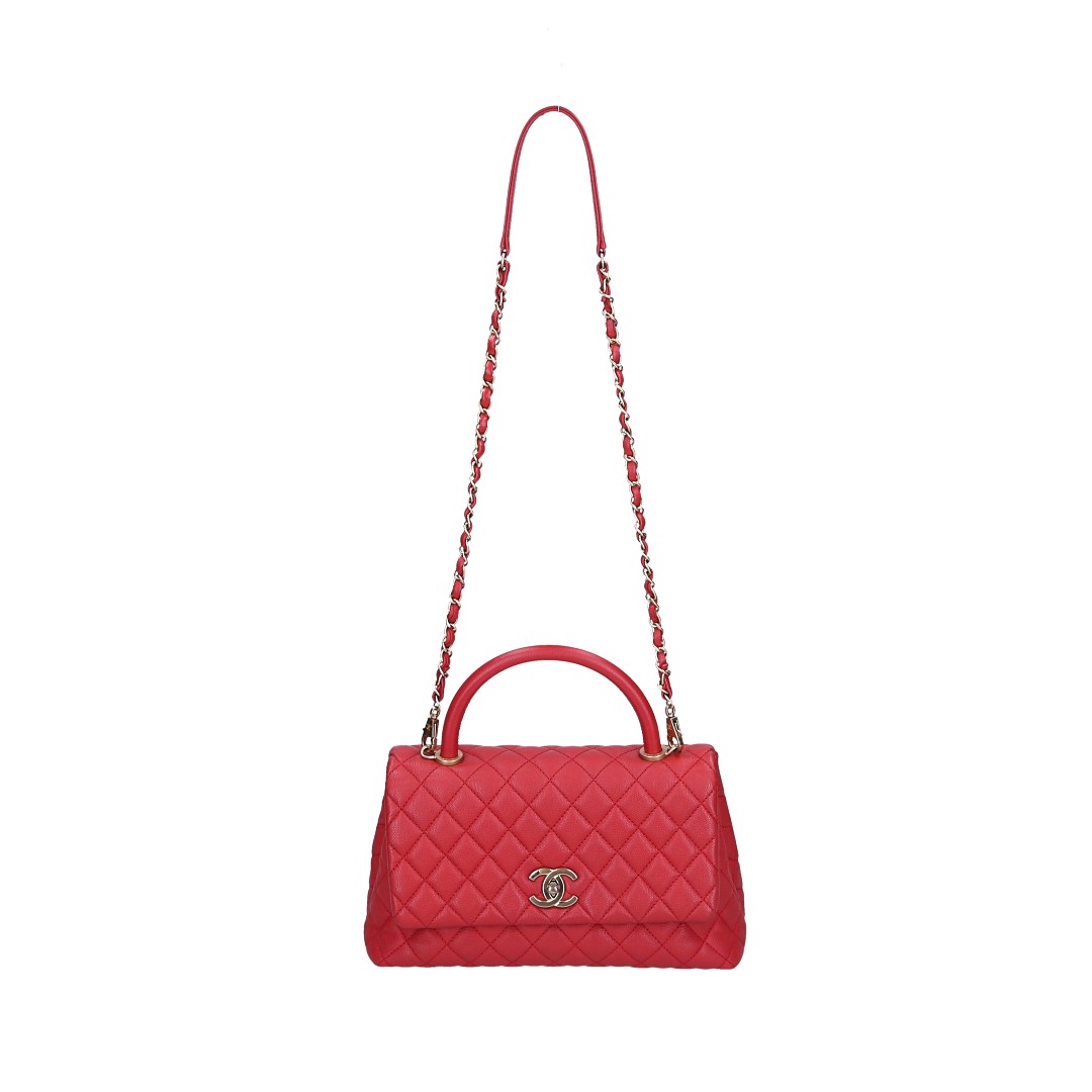 CHANEL GROßE PATTENTASCHE 'COCO HANDLE' AUS GENARBTEM KALBSLEDER (A92991)