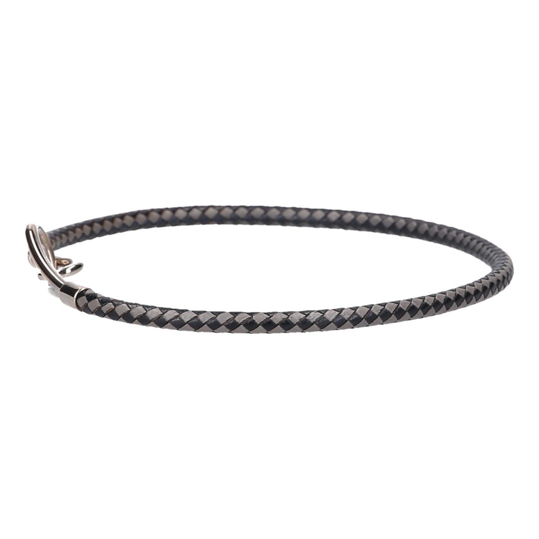 40456-Hermes-Armband_2D_0002 HERMÈS JUMBO DOUBLE TOUR ARMBAND/HALSKETTE AUS GEFLOCHTENEM LEDER IN DEN FARBEN SCHWARZ/GRAU/PALLADIUM