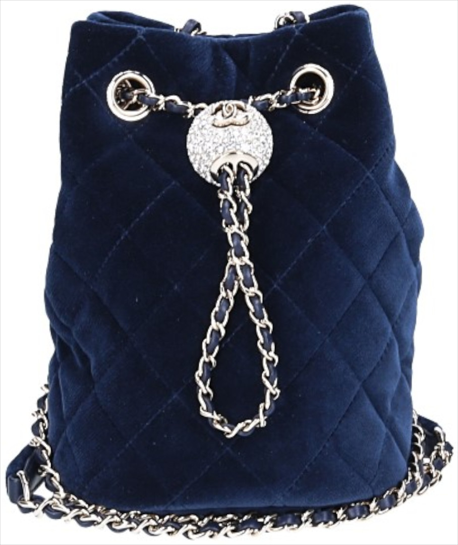 CHANEL BUCKET HANDTASCHE AUS SAMT IN DUNKELBLAU MIT LGHW (AS1894)
