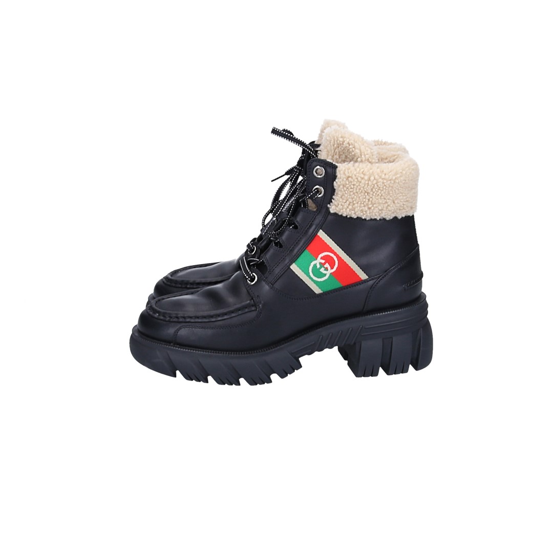 GUCCI GEFÜTTERTE SCHNÜR-BOOTS STIEFELETTE AUS LEDER IN SCHWARZ GR. 41