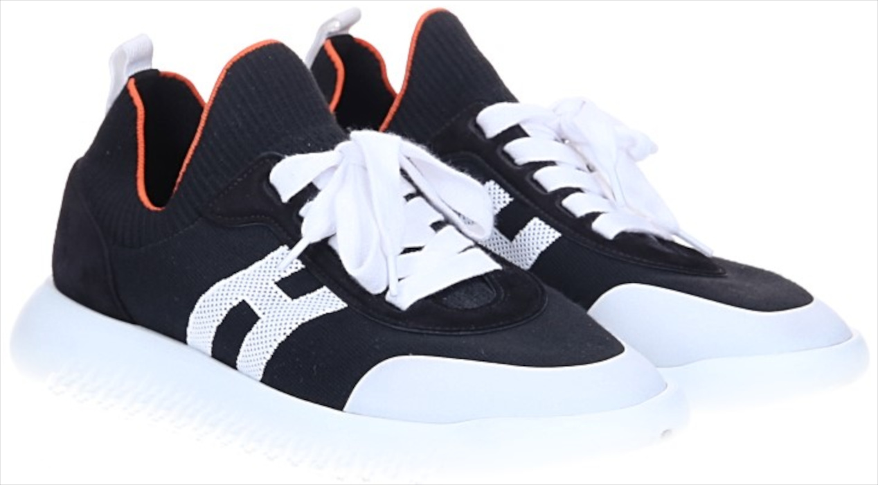 HERMÈS SNEAKER SHOES 'DUEL' MADE OF WOVEN FABRIC AND CALFSKIN IN SILVER IN SIZE 39