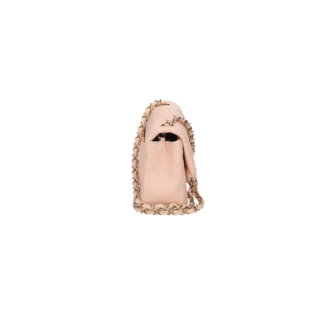 CHANEL TIMELESS SINGLE FLAP HANDTASCHE (NEW MINI) AUS LAMMLEDER IN BEIGE MIT GHW (A69900)