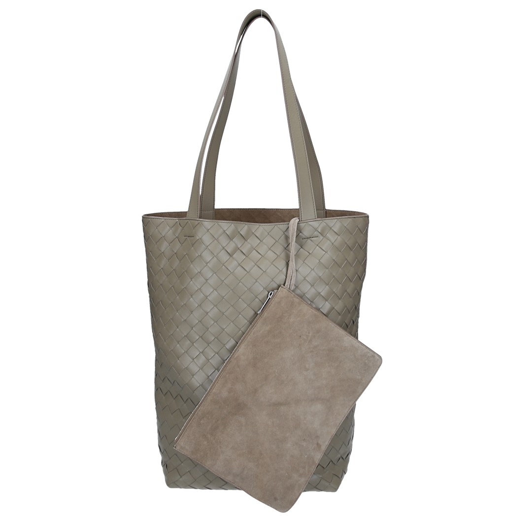 BOTTEGA VENETA KLEINE NORTH-SOUTH HANDTASCHE AUS INTRECCIATO KALBSLEDER IN TRAVERTINE
