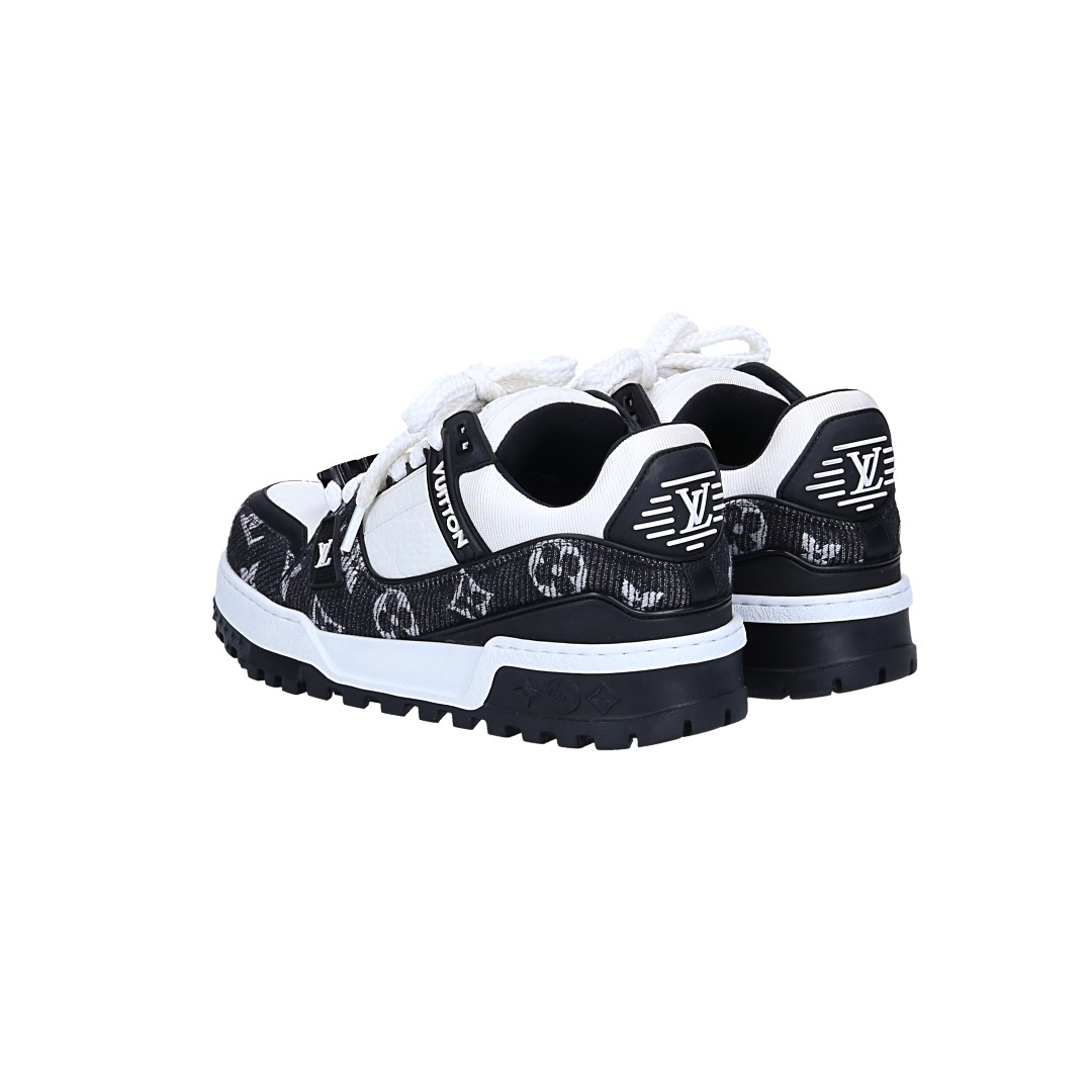 LOUIS VUITTON SNEAKER SCHUHE 'LV TRAINER MAXI' AUS KALBSLEDER UND MONOGRAM DENIM IN SCHWARZ GR. 40 (1AGZBP)