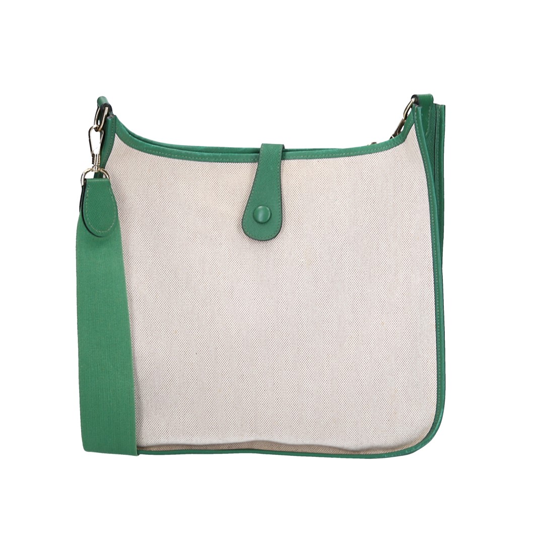 HERMÈS ÉVELYNE PM HANDTASCHE AUS TOILE H UND COURCHEVEL LEDER IN VERT MIT GHW