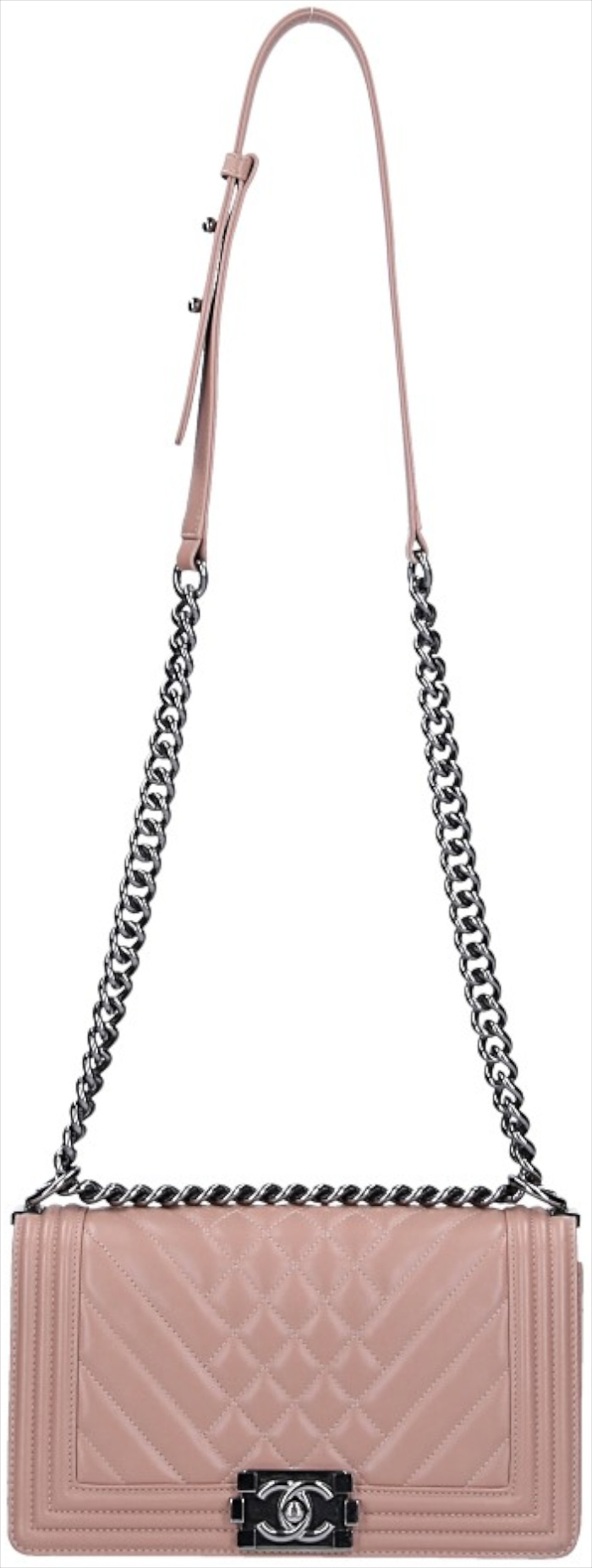 CHANEL BOY HANDTASCHE (MEDIUM) AUS GLATTLEDER & SILBERFARBENEM METALL (A67086)