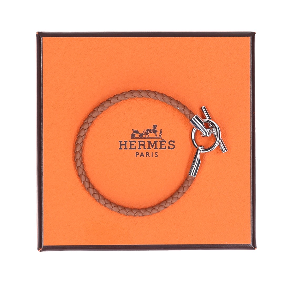 HERMÈS ARMBAND 'GLÉNAN SIMPLE TOUR' AUS VEAU SWIFT IN GOLD & PHW GR. T2