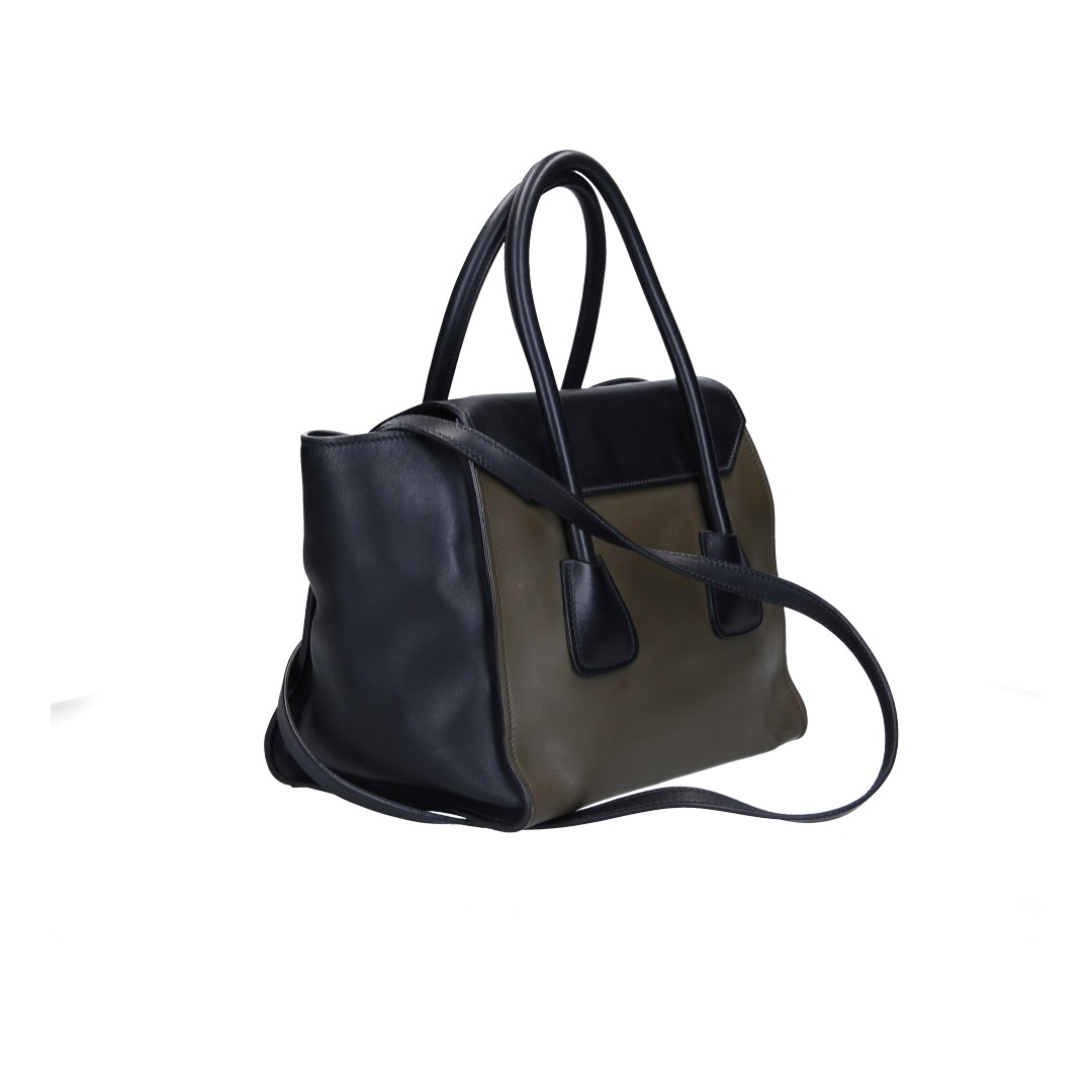 45769-Prada-Henkeltasche_2D_0005 PRADA HANDTASCHE AUS LEDER IN OLIVE UND SCHWARZ