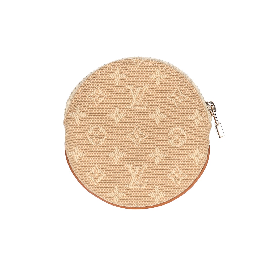 LOUIS VUITTON PORTEMONNAIE ROND AUS MONOGRAM MINI LIN CANVAS IN BEIGE TON SUR TON (M92452)