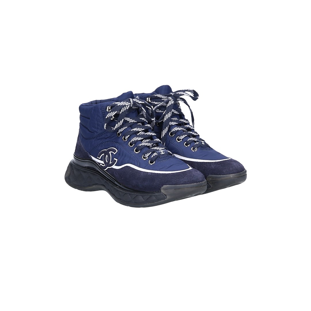 CHANEL SNEAKER SCHUHE AUS NYLON UND SUEDE-LEDER IN BLAU GR. 37 (W G35205)