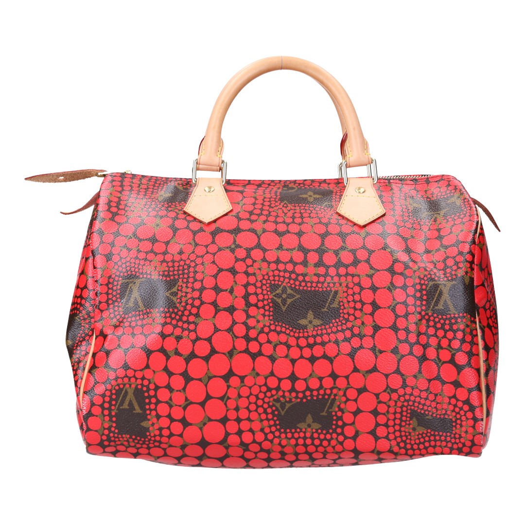 45282-Speedy30-rot_2D_0005 LOUIS VUITTON SPEEDY 30 HENKELTASCHE AUS MONOGRAM KUSAMA CANVAS (M40693)