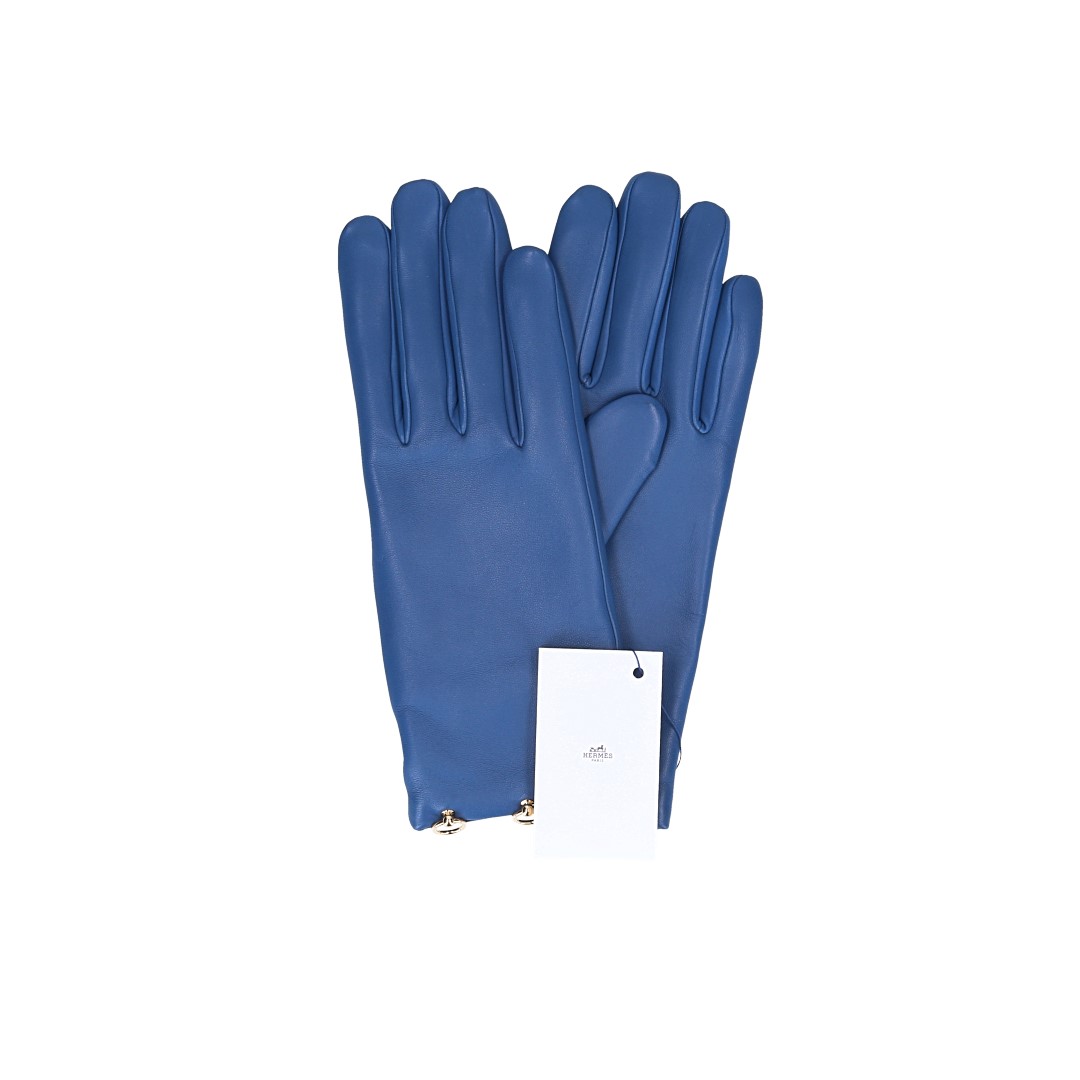 HERMÈS DAMEN-HANDSCHUHE 'MINI DOG CLOUS ROND' AUS GLACÉ-LAMMLEDER MIT GHW IN GR. 7,5