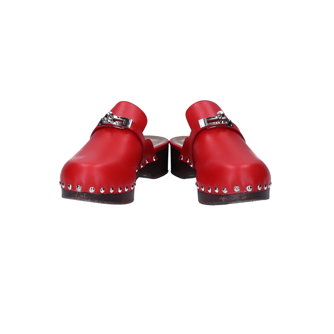 HERMÈS CLOGS SCHUHE 'CARLOTTA' AUS KALBSLEDER IN ROT IN GR. 38