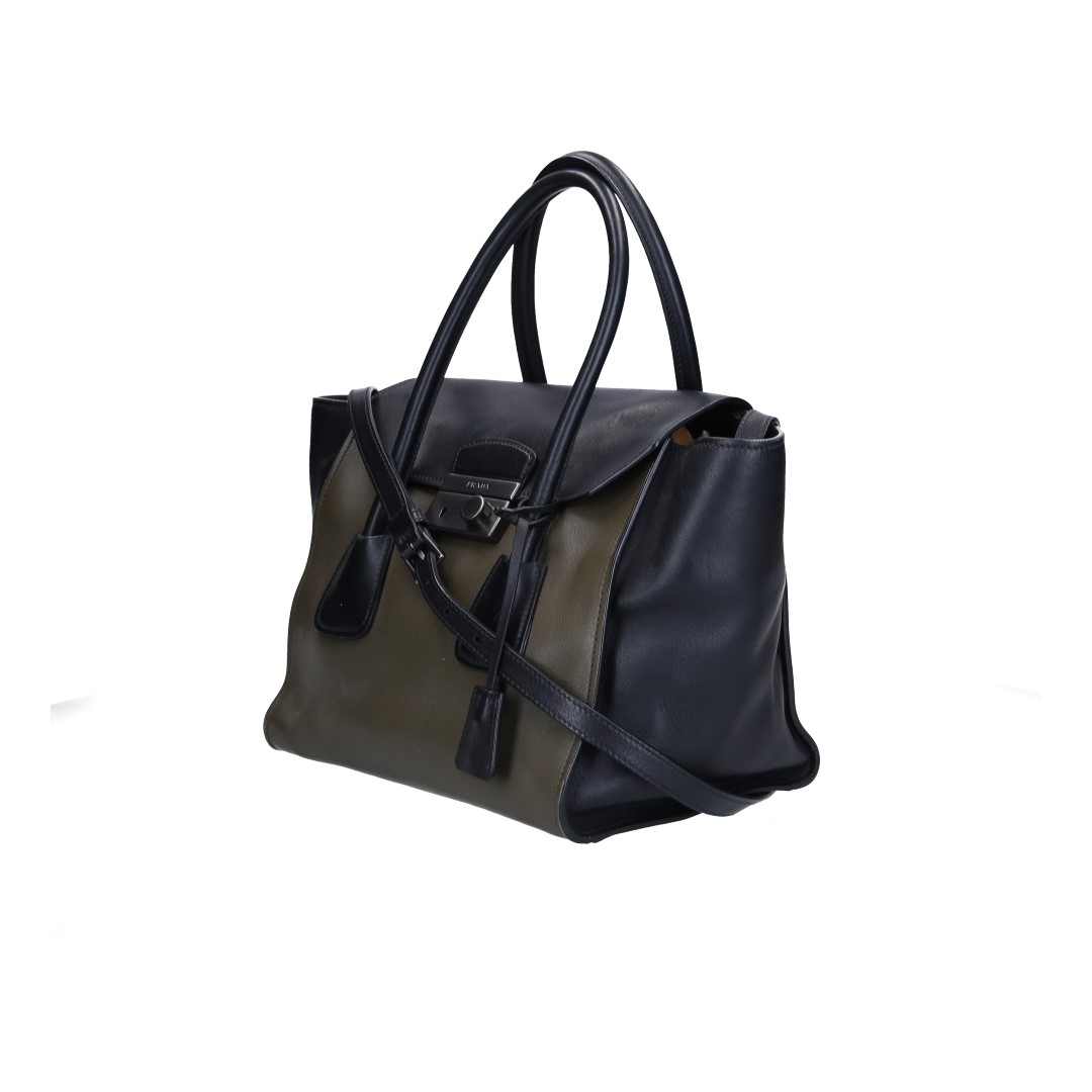 45769-Prada-Henkeltasche_2D_0003 PRADA HANDTASCHE AUS LEDER IN OLIVE UND SCHWARZ