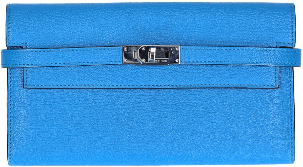 HERMÈS BRIEFTASCHE KELLY CLASSIQUE AUS CHEVRE MYSORE IN BLEU IZMIR MIT PHW HERMÈS BRIEFTASCHE KELLY CLASSIQUE AUS CHEVRE MYSORE IN BLEU IZMIR MIT PHW