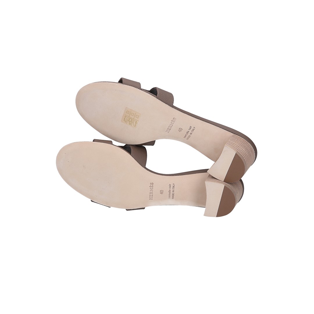 HERMÈS SANDALEN SCHUHE 'OASIS' AUS VEAU EPSOM IN ETOUPE IN GR. 40