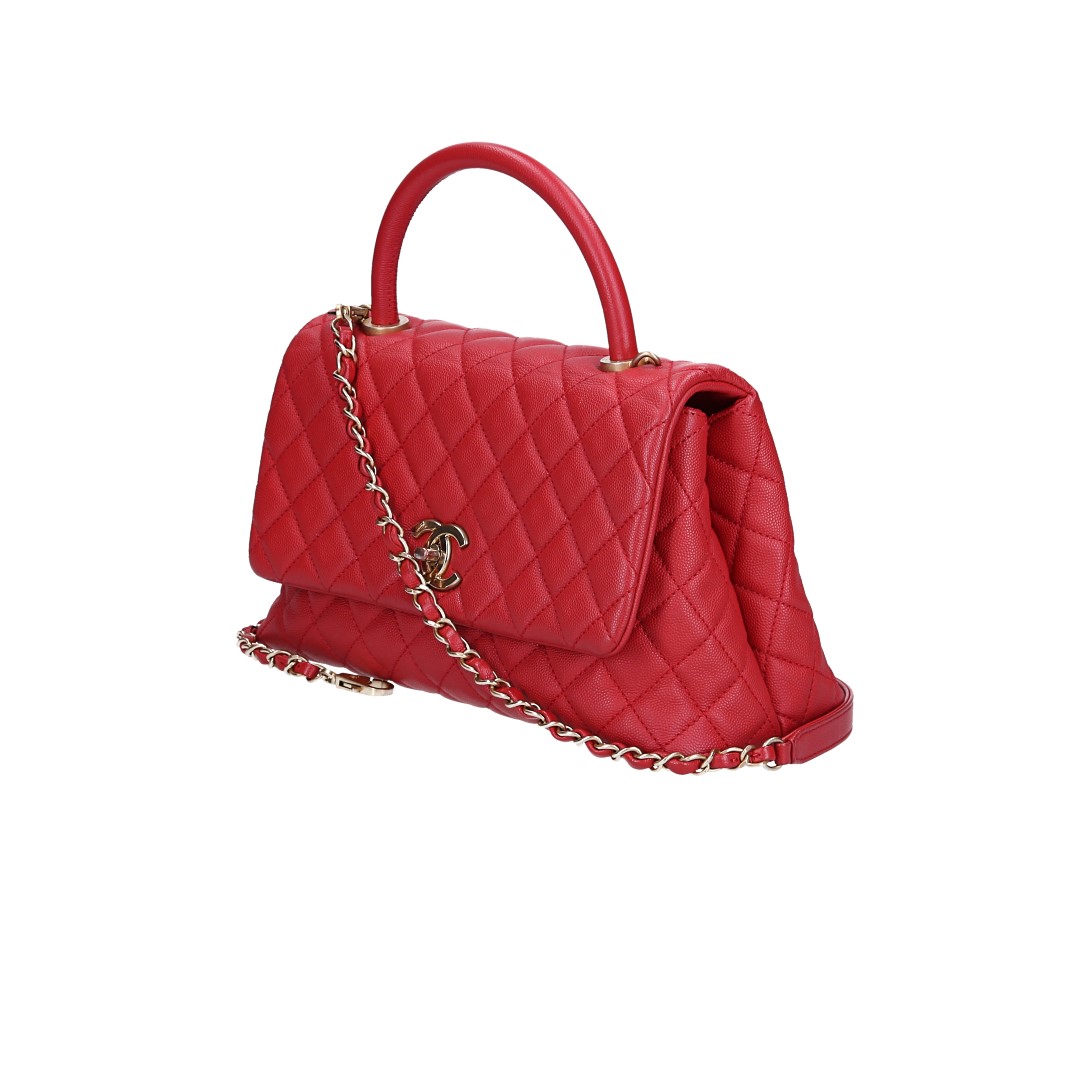 CHANEL GROßE PATTENTASCHE 'COCO HANDLE' AUS GENARBTEM KALBSLEDER (A92991)