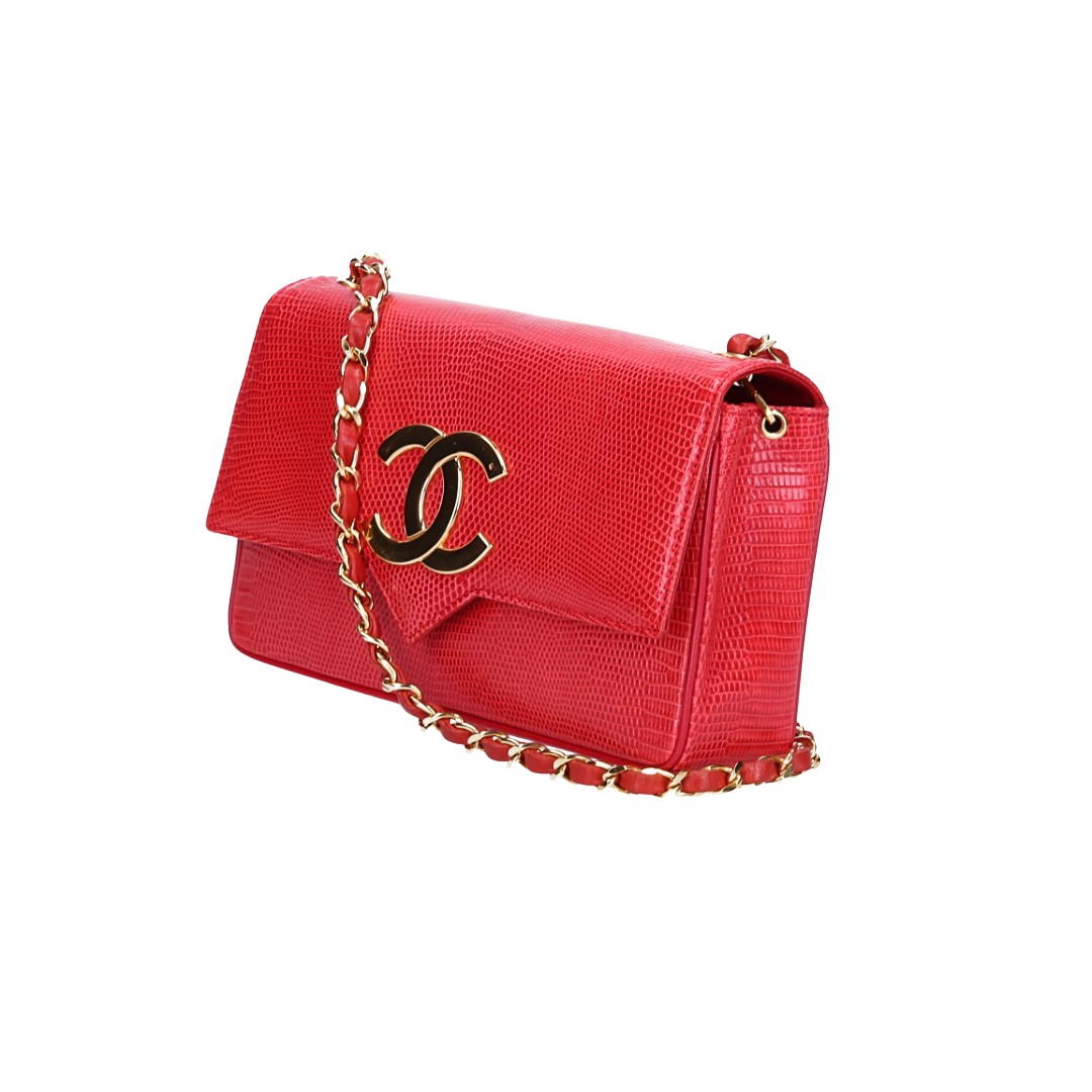 50978-Chanel-Flap-Bag_2D_0002 CHANEL SINGLE FLAP HANDTASCHE AUS ECHSEN-LEDER IN DER FARBE ROT MIT GHW