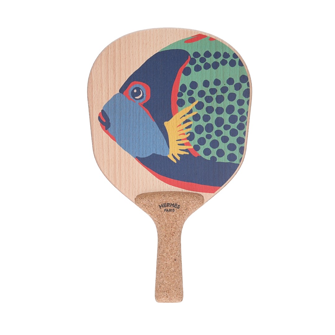 HERMÈS RAQUETTES DE PLAGE SET AUS 2 BEACHBALL-SCHLÄGERN 'UNDER THE WAVES'