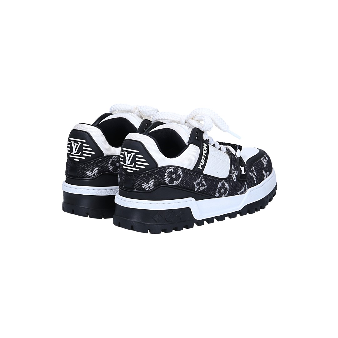 LOUIS VUITTON SNEAKER SCHUHE 'LV TRAINER MAXI' AUS KALBSLEDER UND MONOGRAM DENIM IN SCHWARZ GR. 40 (1AGZBP)