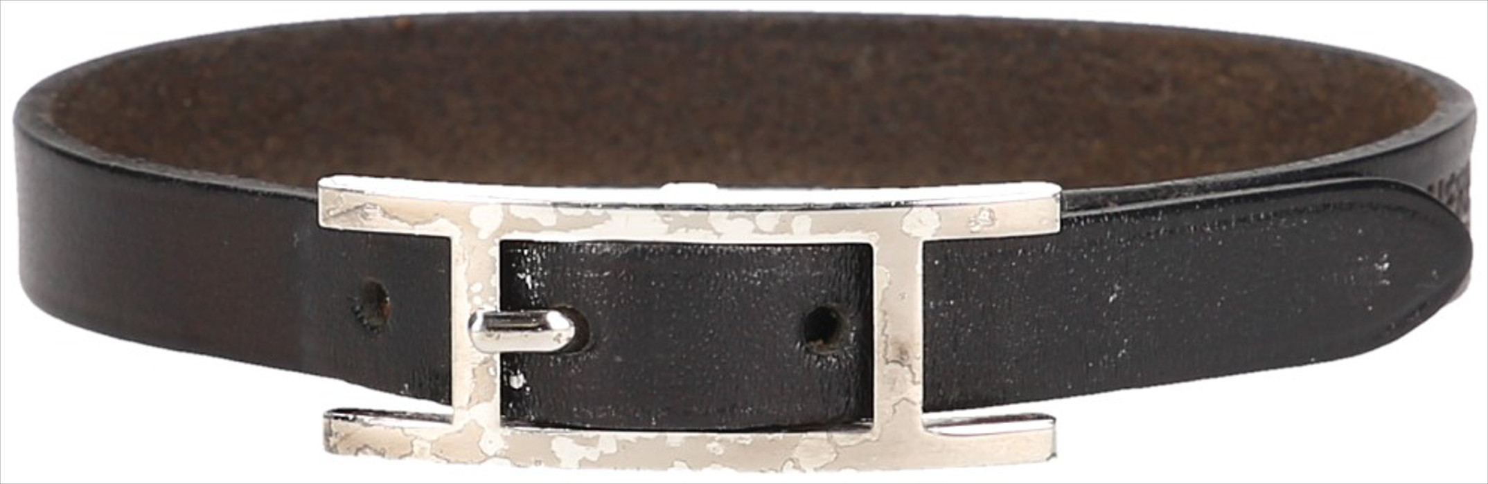 HERMÈS HAPI SINGLE TOUR ARMBAND AUS LEDER IN DEN FARBEN SCHWARZ/PALLADIUM