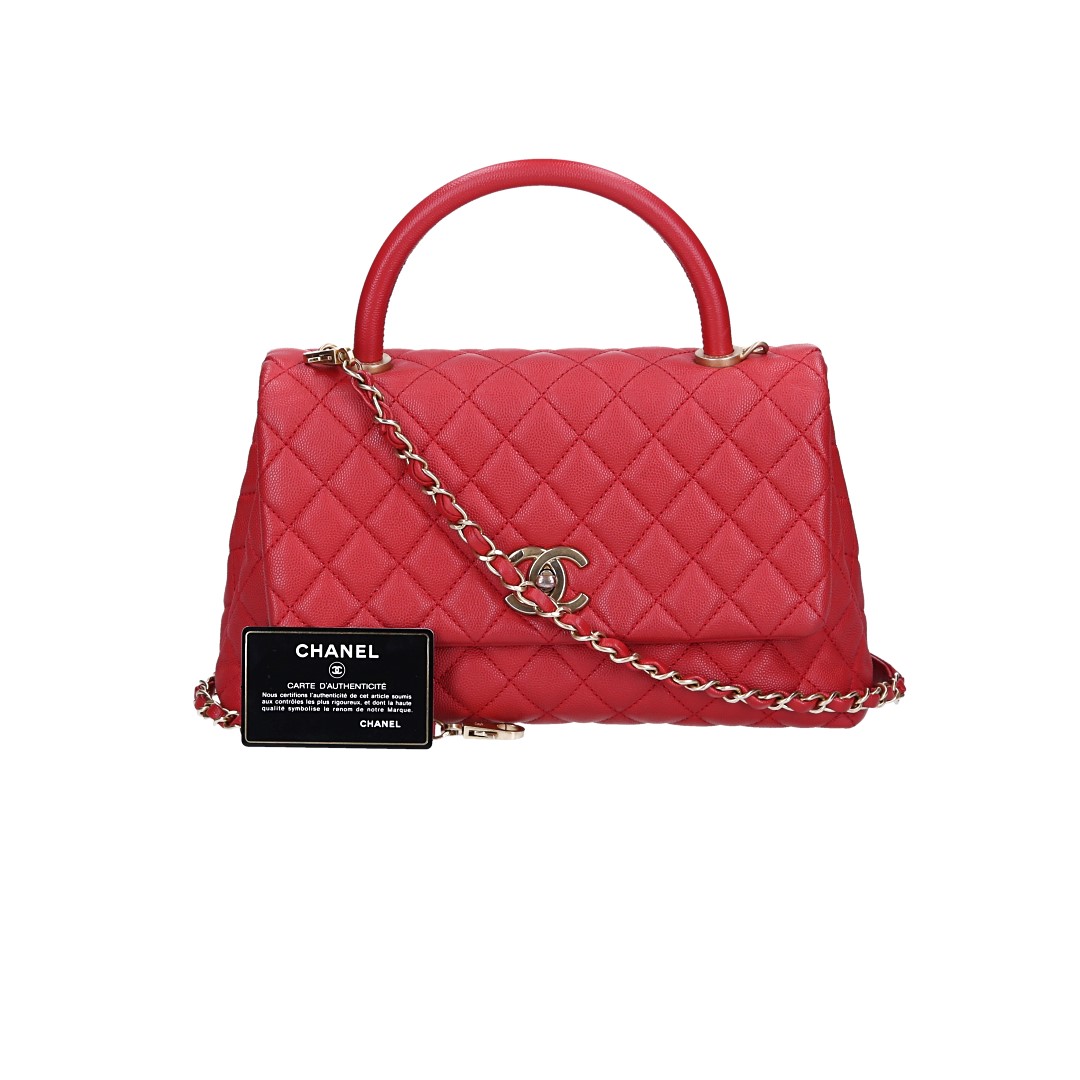 CHANEL GROßE PATTENTASCHE 'COCO HANDLE' AUS GENARBTEM KALBSLEDER (A92991)