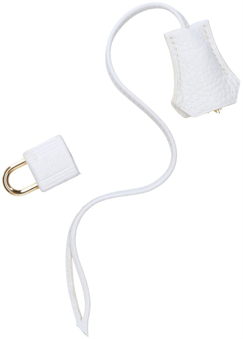 45772-Hermes-Schloss_2D_0005 HERMÈS SCHLOSS NO. 161 MIT ZWEI SCHLÜSSELN UND SCHLÜSSELGLOCKE FARBE GOLD/WEISS BSPW. FÜR KELLY, BIR