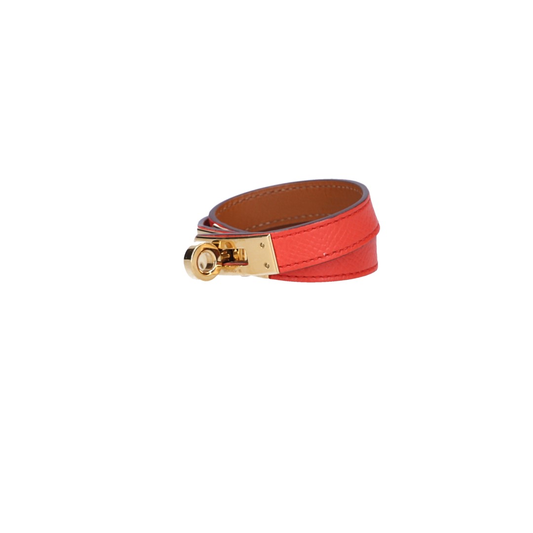 HERMÈS ARMBAND 'KELLY DOUBLE TOUR' AUS EPSOM-KALBSLEDER IN ORANGE POPPY MIT GHW GR. T1/XS