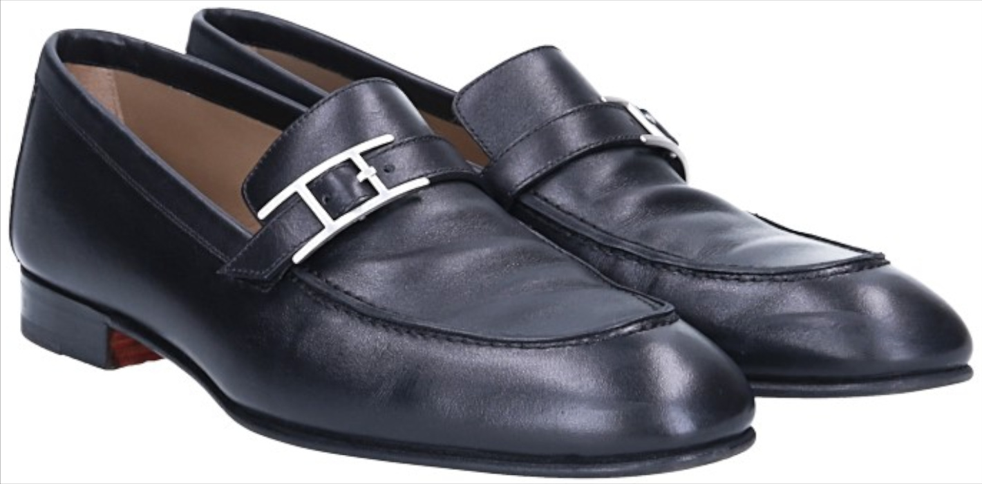 HERMÈS LOAFER SCHUHE 'MONTEREY' AUS KALBSLEDER IN NOIR GR. 41