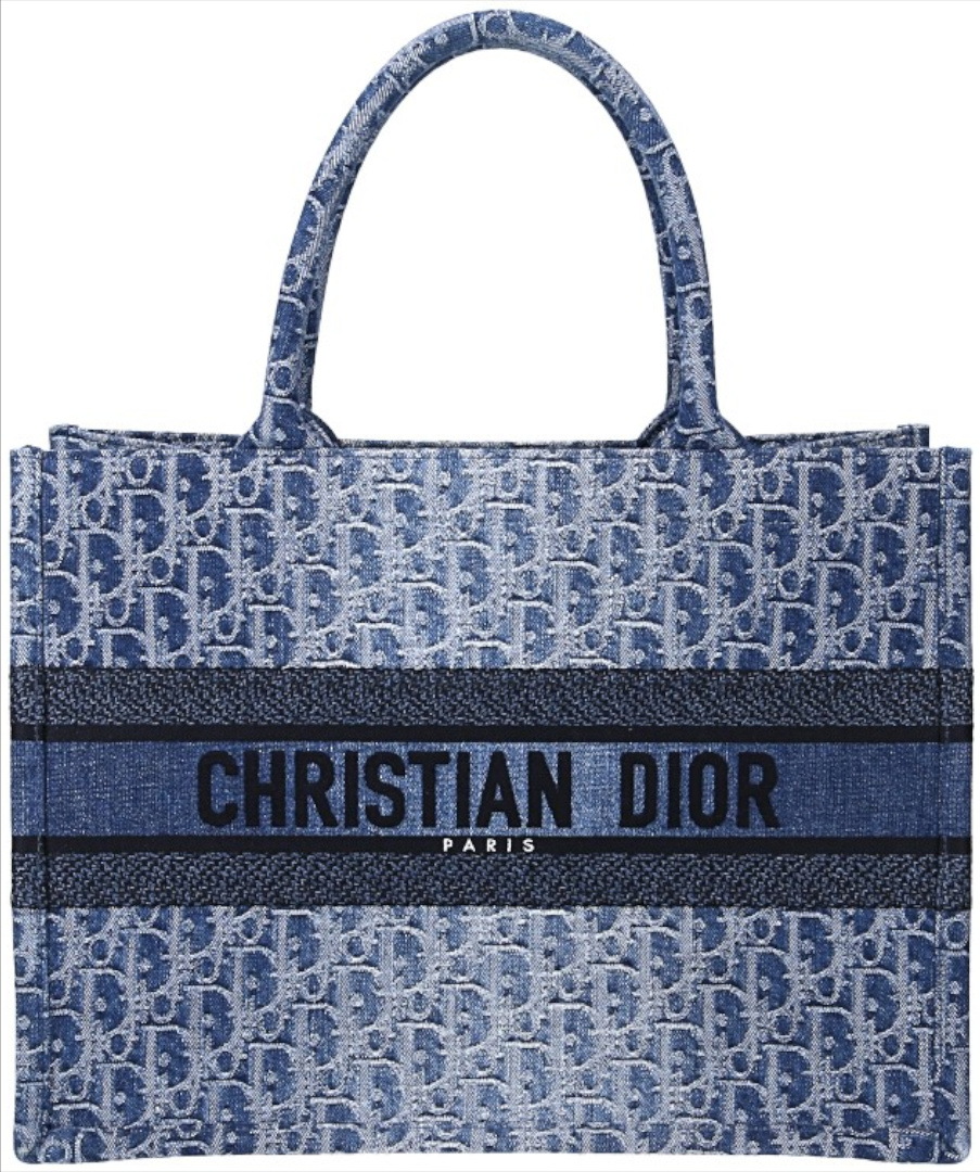 DIOR MITTELGROSSE BOOK TOTE HANDTASCHE AUS DENIM DIOR OBLIQUE JAQUARD IN BLAU