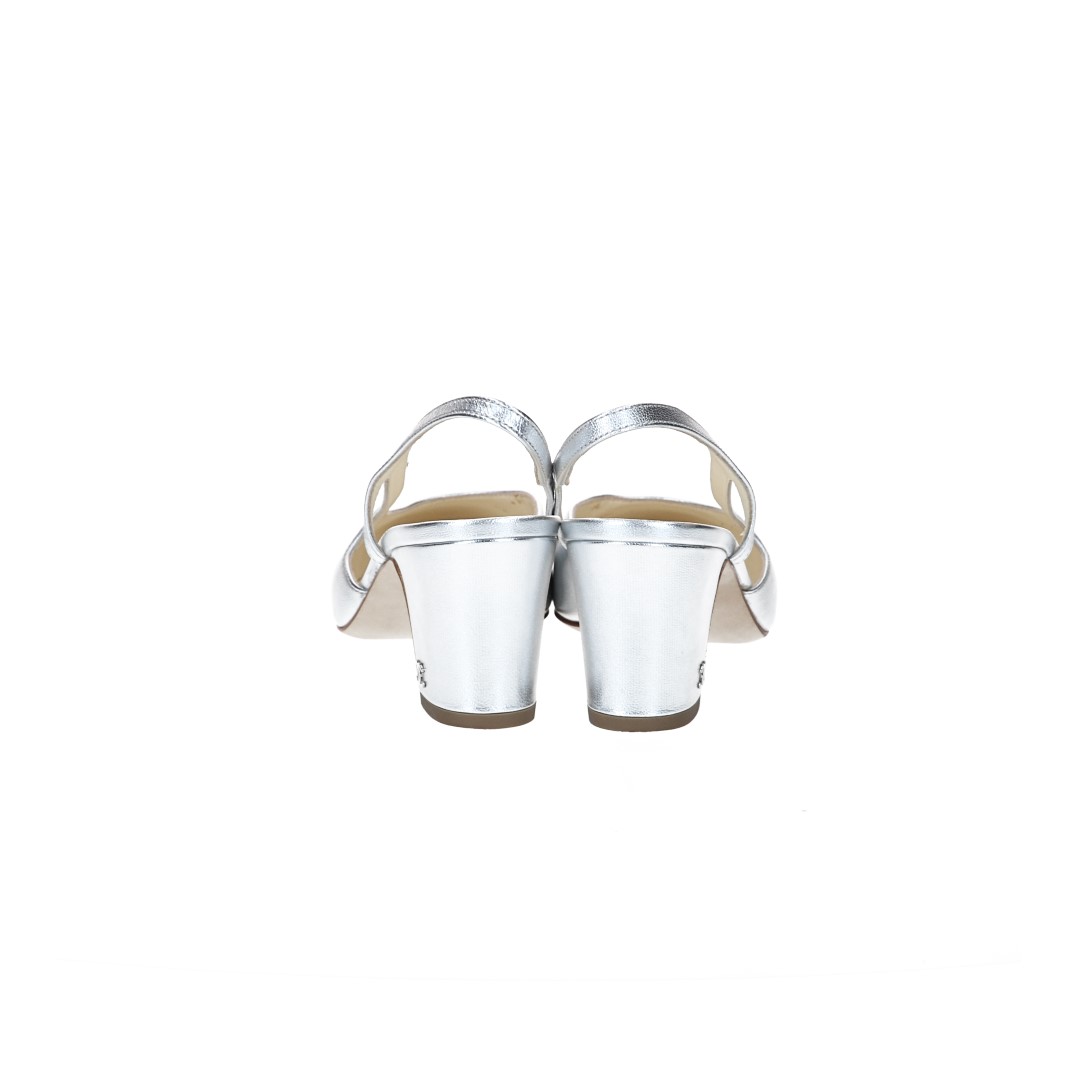 CHANEL SLINGPUMPS SCHUHE AUS LEDER IN SILBERN GR. 36 (A G311318)