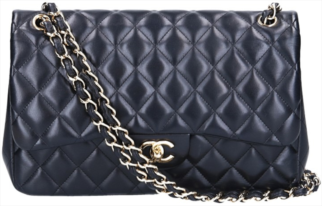 CHANEL TIMELESS DOUBLE FLAP HANDTASCHE (JUMBO) AUS LAMMLEDER IN SCHWARZ MIT GHW (A58600)