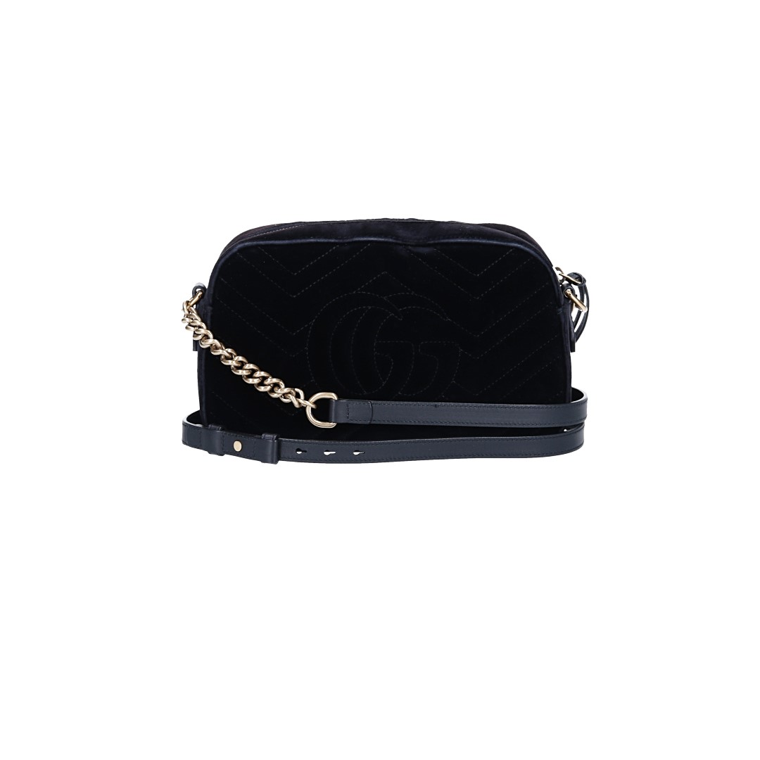 GUCCI HANDTASCHE 'KLEINE GG MARMONT' AUS MATÉLASSE VELVET IN SCHWARZ AGHW