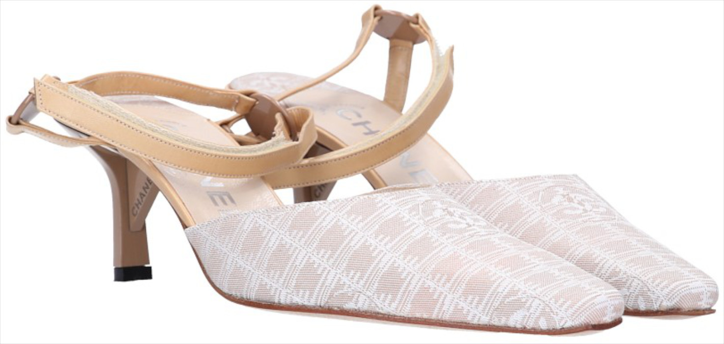 CHANEL PUMPS AUS NEW TRAVEL LINE NYLON IN BEIGE GR. 35,5 (B23102F)