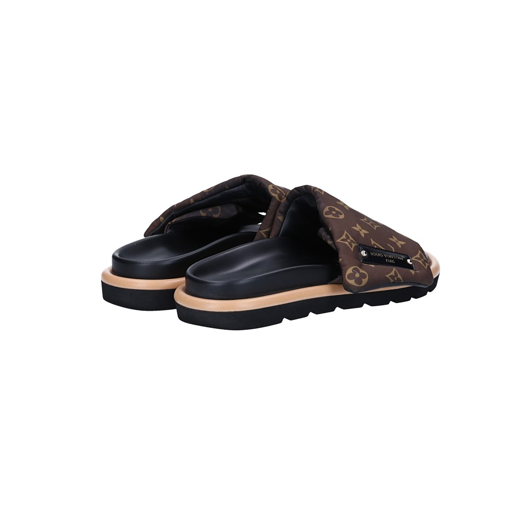 LOUIS VUITTON PANTOLETTEN SCHUHE 'POOL PILLOW COMFORT' AUS MONOGRAM NYLON IN CACAO GR. 41 (1AAEC0)