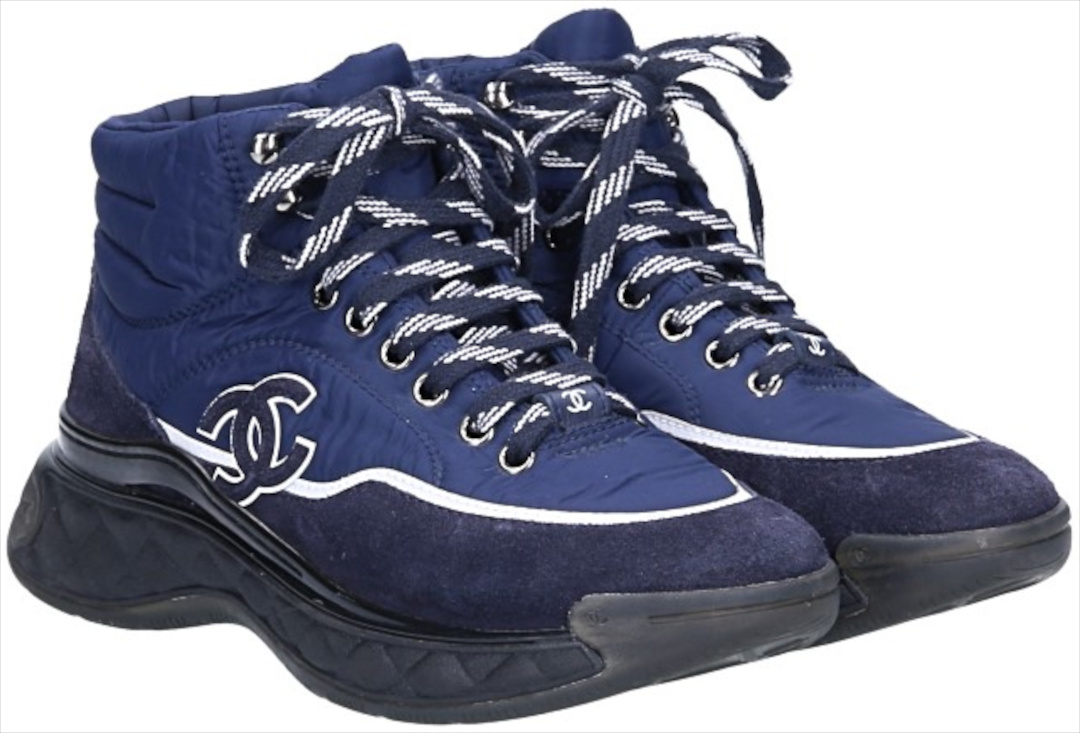 CHANEL SNEAKER SCHUHE AUS NYLON UND SUEDE-LEDER IN BLAU GR. 37 (W G35205)