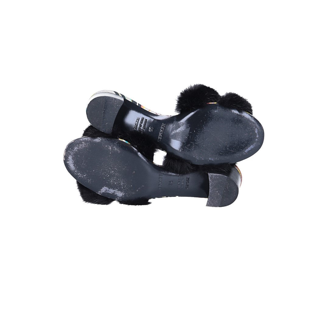 HERMÈS SANDALEN 'OASIS' AUS NERZ, LEDER UND TEXTIL IN NOIR IN GR. 36