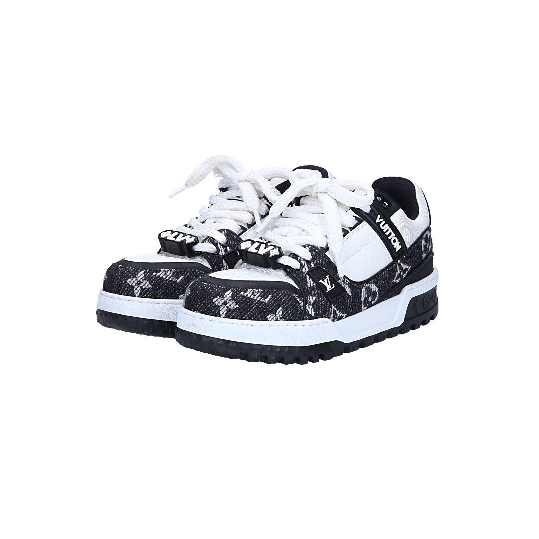LOUIS VUITTON SNEAKER SCHUHE 'LV TRAINER MAXI' AUS KALBSLEDER UND MONOGRAM DENIM IN SCHWARZ GR. 40 (1AGZBP)