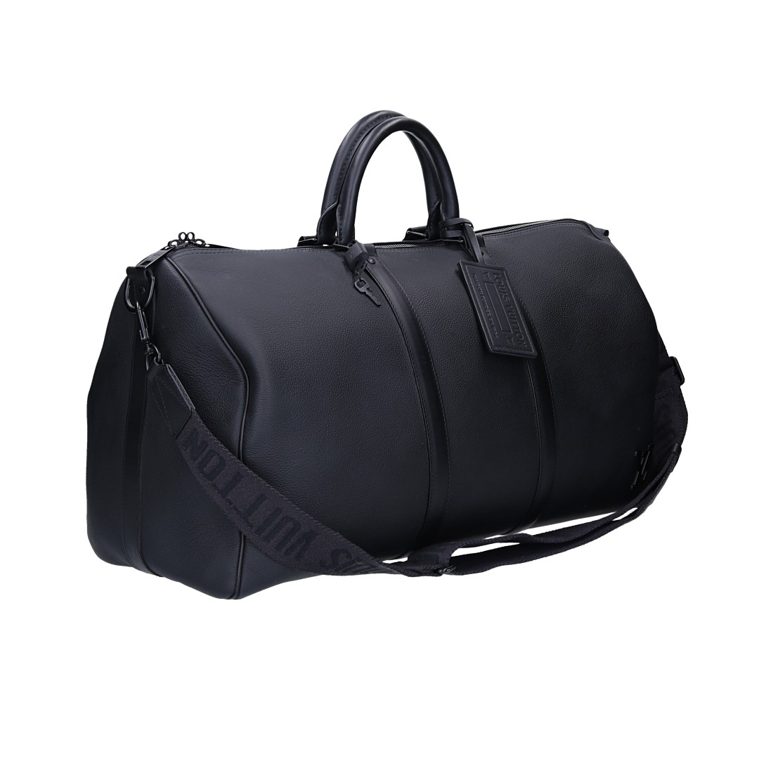 Louis Vuitton Keepall 50 Travel Bag in Monogram Denim with Leather Trim and Shoulder Straps (M45975)