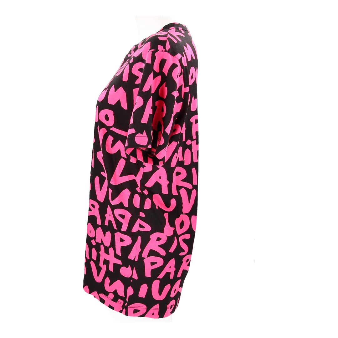 36250-Louis-Vuitton-T-Shirt_2D_0006 LOUIS VUITTON T-SHIRT MIT V-AUSSCHNITT AUS MODAL UND BAUMWOLLE IN SCHWARZ UND PINK