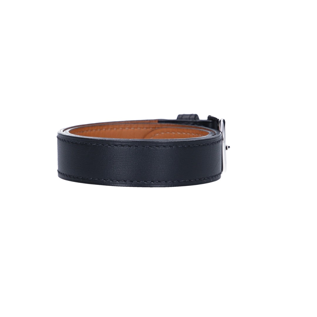 HERMÈS BRACELET ETRIVIÈRE DOUBLE TOUR GM ARMBAND AUS LEDER IN NOIR GR. L