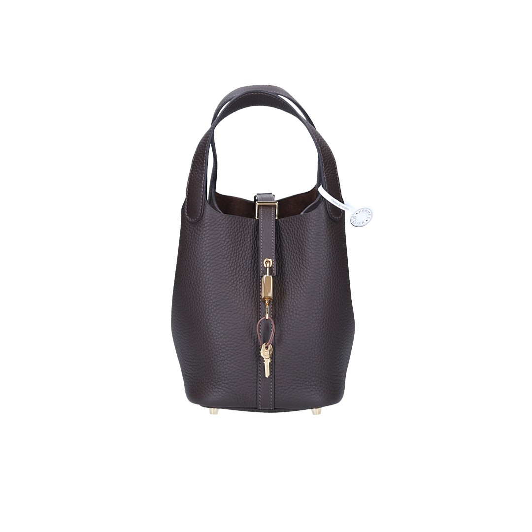HERMÈS PICOTIN LOCK 18 HANDTASCHE AUS TAURILLON CLEMENCE LEDER IN EBÉNÈ MIT GHW